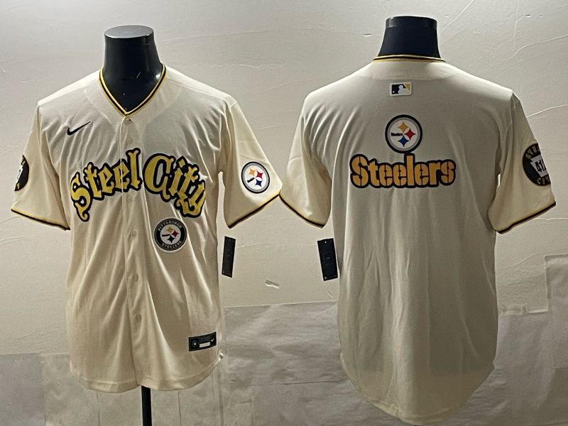 Men 2025 Nike Pittsburgh Steelers Blank Cream Limited NFL Jersey style 010->pittsburgh steelers->NFL Jersey